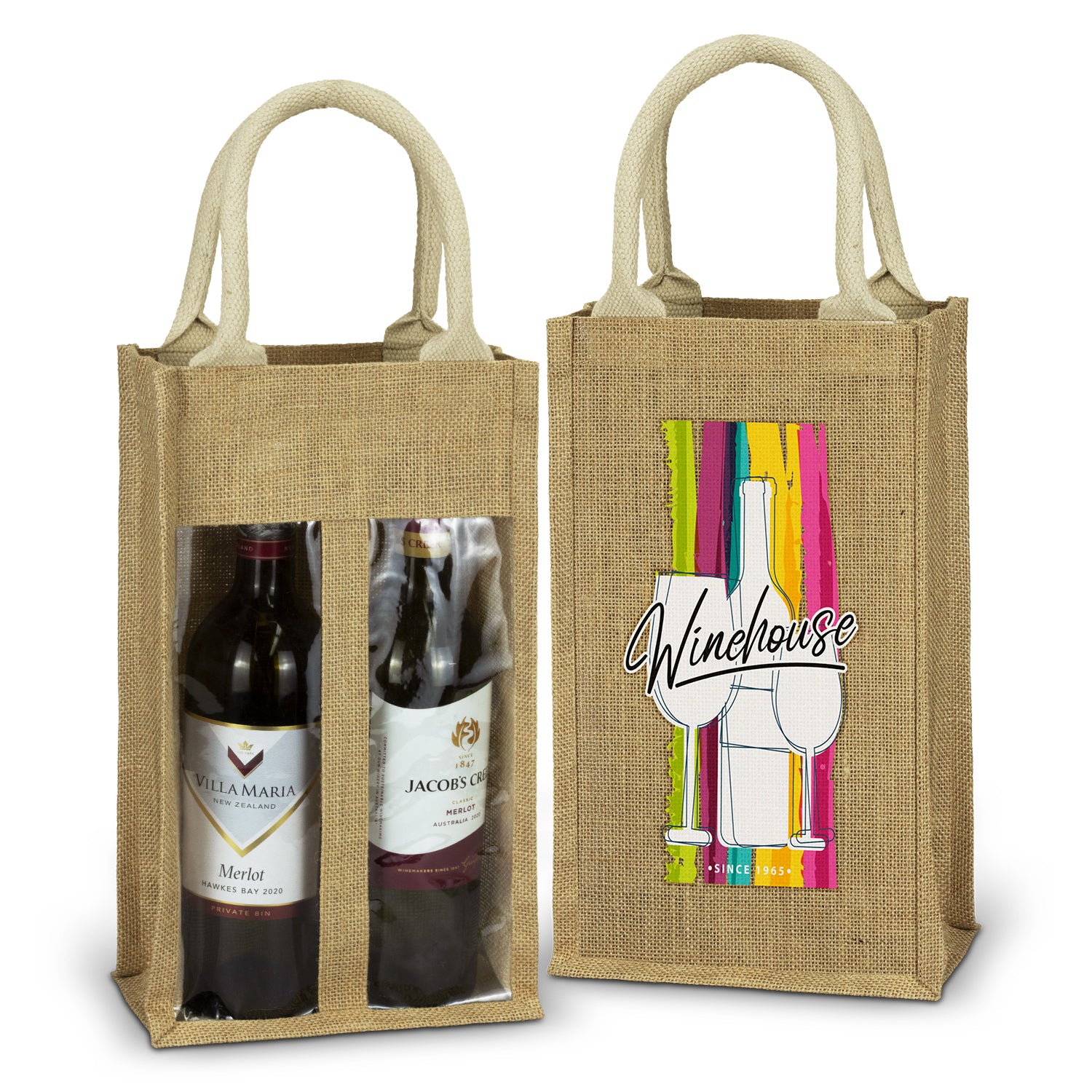 Stock Jute Double Wine Carrier With PVC(SJB-35T)