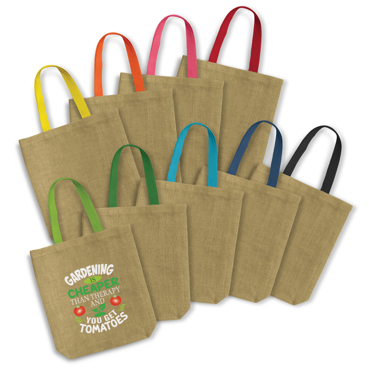 Stock Jute Tote Bag With Coloured Handles(SJB-30T)