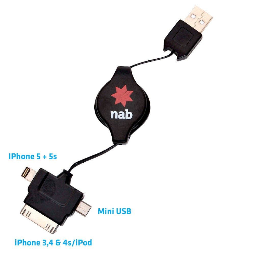 3 in 1 Retractable USB Charger(STP-30) - greenpac.com.au